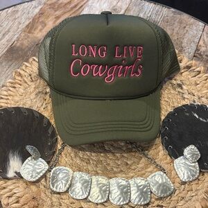 Olive Green and pink curve billed hat